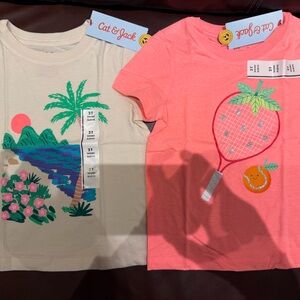 Cat & Jack Kids' Tropical and Tennis Graphic Tees - Cream and Pink
